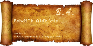 Babák Alícia névjegykártya